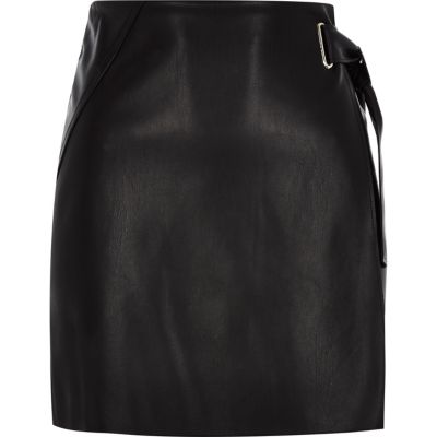 Black wrap mini skirt